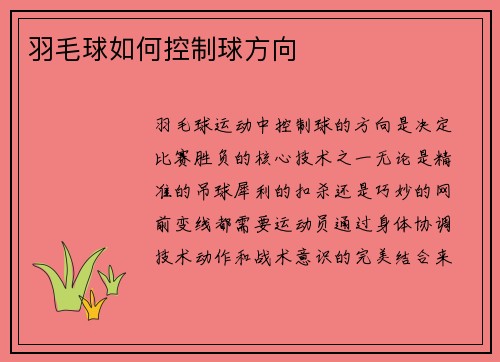 羽毛球如何控制球方向